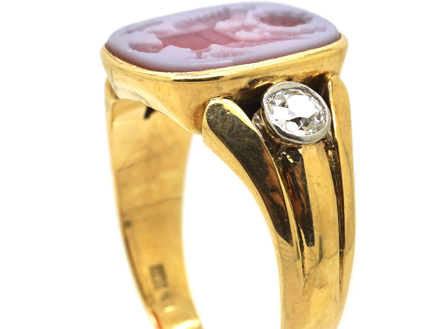 Early 20th Century 14ct Gold, Diamond & Carnelian Ring With A Carved Intaglio Of An Eagle 4 Early 20th Century 14ct Gold, Diamond & Carnelian Ring With A Carved Intaglio Of An Eagle - Image 2