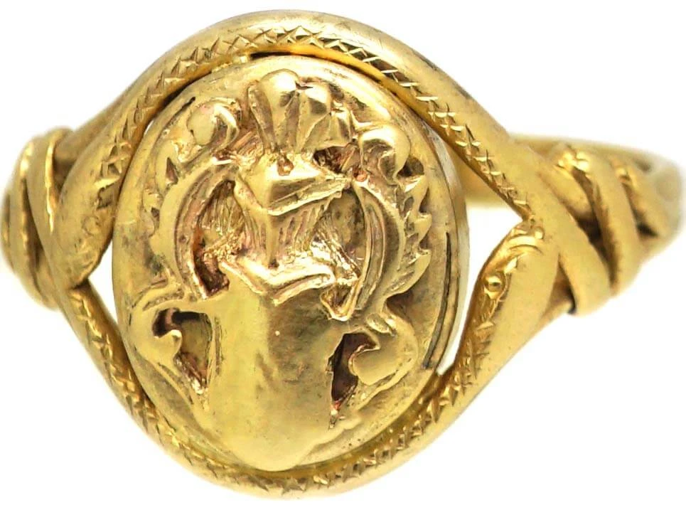 Victorian 15ct Gold Signet Ring With Armorial & Snake Detail 8 Victorian 15ct Gold Signet Ring With Armorial & Snake Detail - Image 6