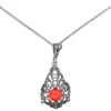 Art Deco Silver, Marcasite & Coral Pendant On A Silver Chain 2 Art Deco Silver, Marcasite & Coral Pendant On A Silver Chain -Antique Jewellery Company DSC05683