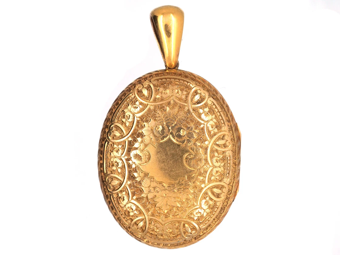 Victorian 15ct Gold Oval Engraved Locket 3 Victorian 15ct Gold Oval Engraved Locket