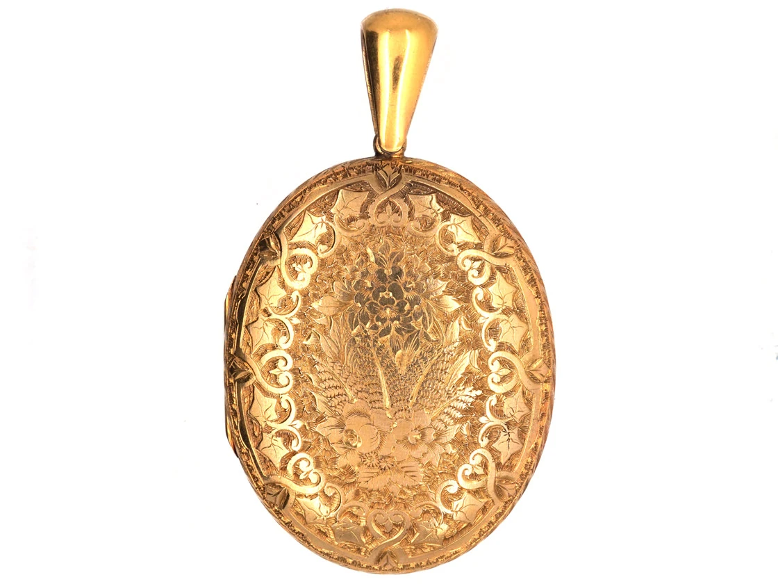Victorian 15ct Gold Oval Engraved Locket 4 Victorian 15ct Gold Oval Engraved Locket - Image 2