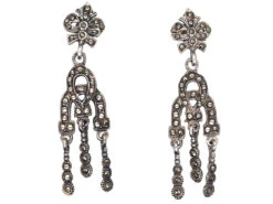 Art Deco Triple Drop Silver & Marcasite Earrings