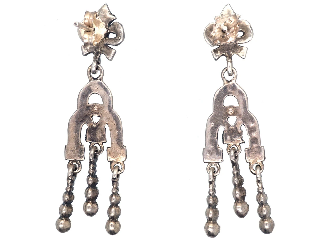 Art Deco Triple Drop Silver & Marcasite Earrings 5 Art Deco Triple Drop Silver & Marcasite Earrings - Image 3