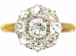 French Early 19th Century 18ct Gold & Platinum Cluster Ring Set With Old Mine Cut Diamonds