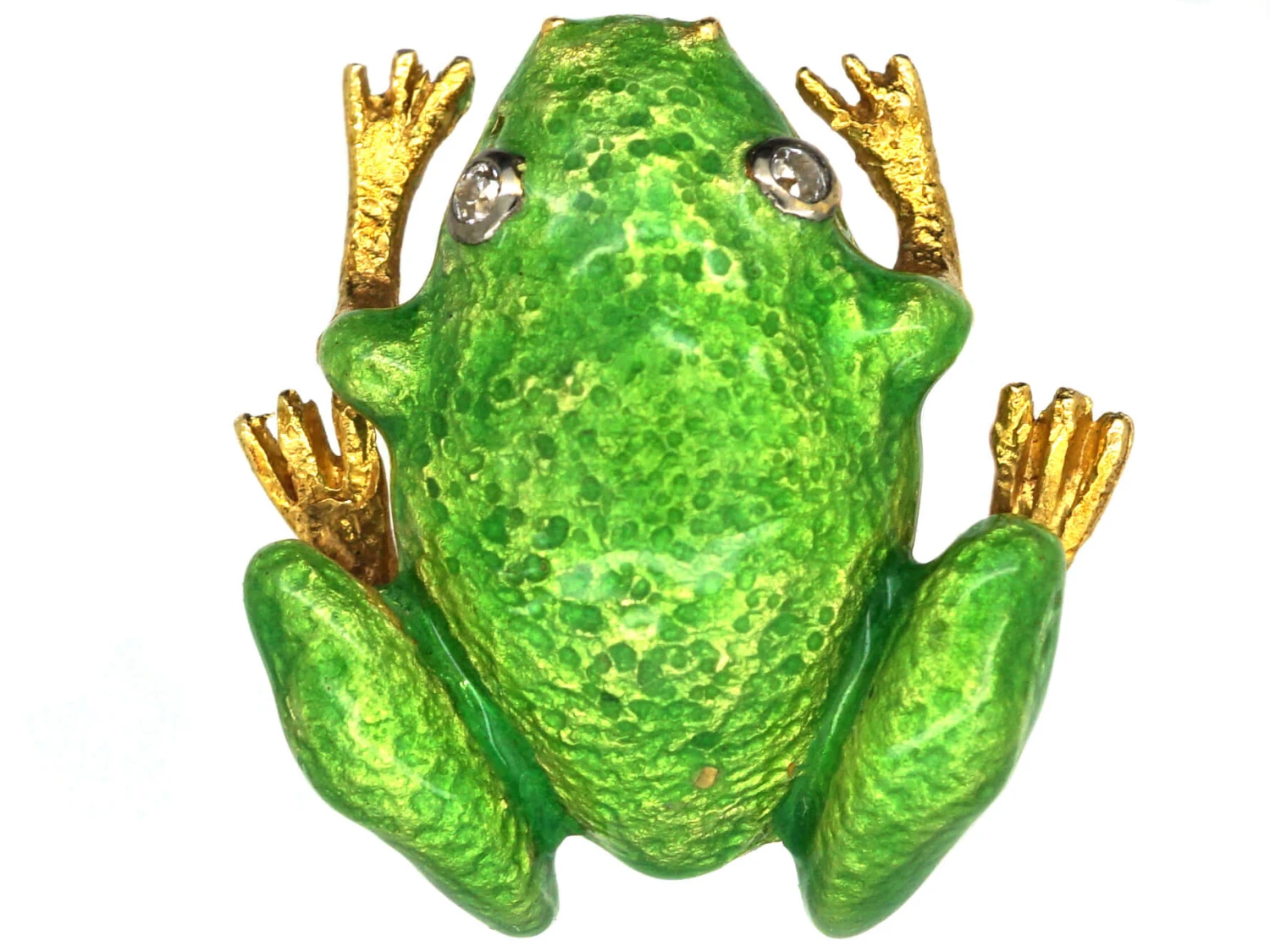 French 18ct Gold, Green Enamel Frog Brooch With Diamond Eyes By Gilberto Scardigli 3 French 18ct Gold, Green Enamel Frog Brooch With Diamond Eyes By Gilberto Scardigli