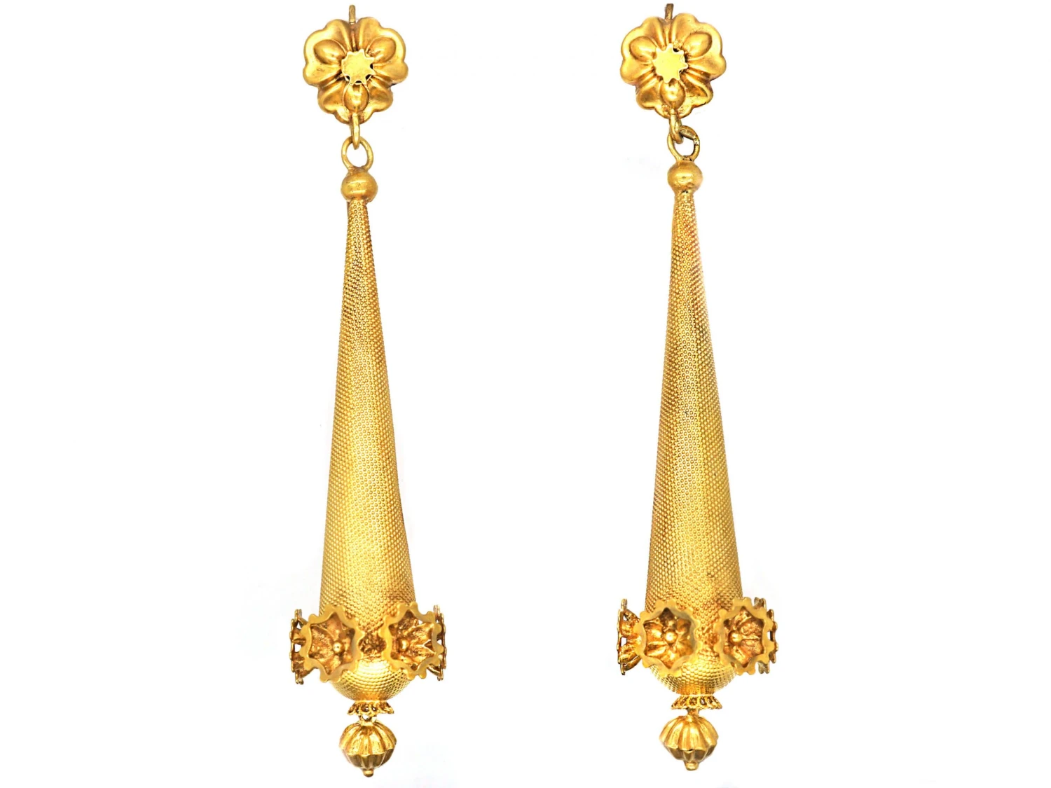 Georgian 15ct Gold Long Drop Earrings 3 Georgian 15ct Gold Long Drop Earrings