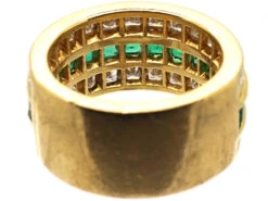French 18ct Gold Three Row Emerald & Diamond Ring -Antique Jewellery Company DSC05741