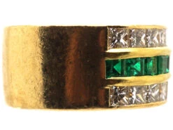 French 18ct Gold Three Row Emerald & Diamond Ring -Antique Jewellery Company DSC05748