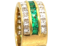 French 18ct Gold Three Row Emerald & Diamond Ring -Antique Jewellery Company DSC05760
