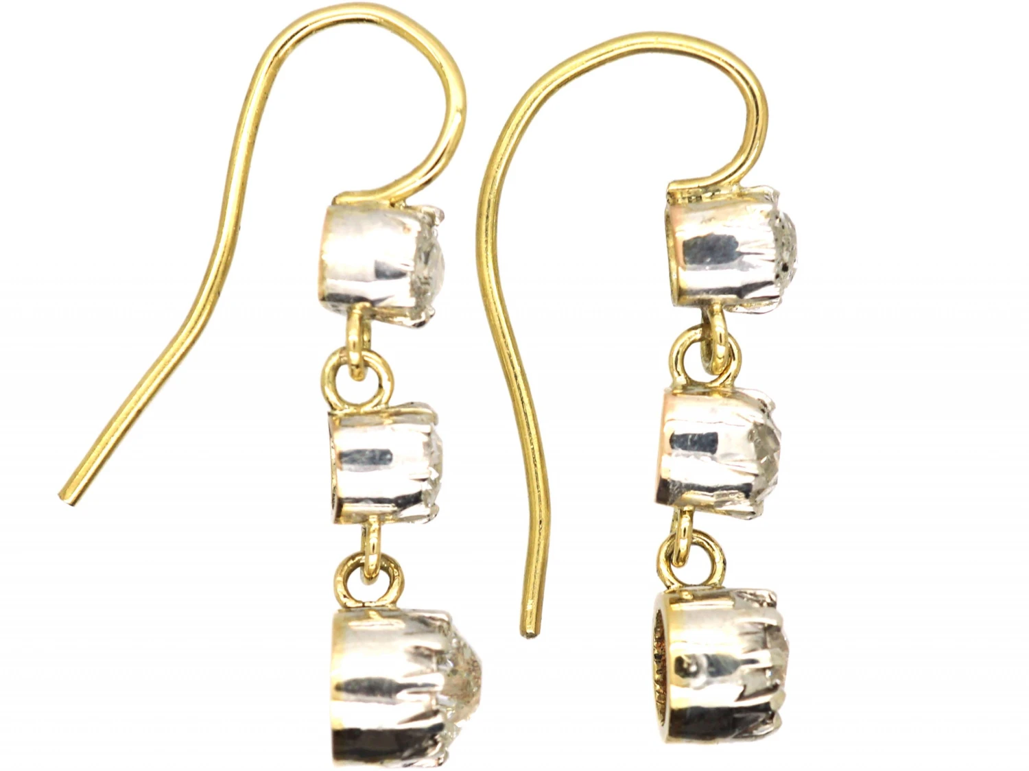 Victorian 18ct Gold Drop Earrings Set With Three Old Mine Cut Diamonds 4 Victorian 18ct Gold Drop Earrings Set With Three Old Mine Cut Diamonds - Image 2