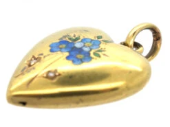 Edwardian 15ct Gold & Enamel Forget Me Not Heart Pendant -Antique Jewellery Company DSC05774