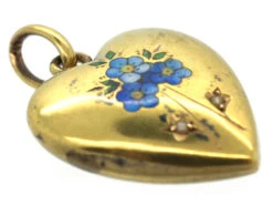 Edwardian 15ct Gold & Enamel Forget Me Not Heart Pendant -Antique Jewellery Company DSC05775