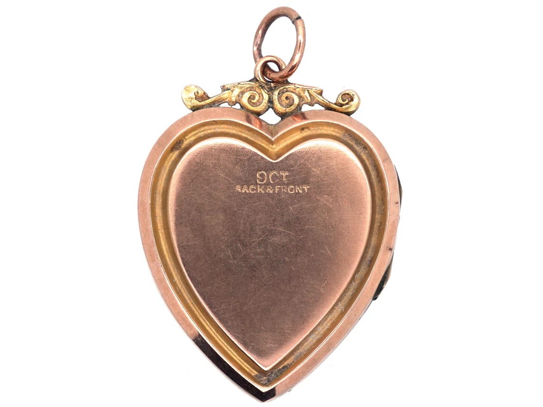 Edwardian 9ct Gold Back & Front Heart Locket With Paste Set Bow Motif 6 Edwardian 9ct Gold Back & Front Heart Locket With Paste Set Bow Motif - Image 4