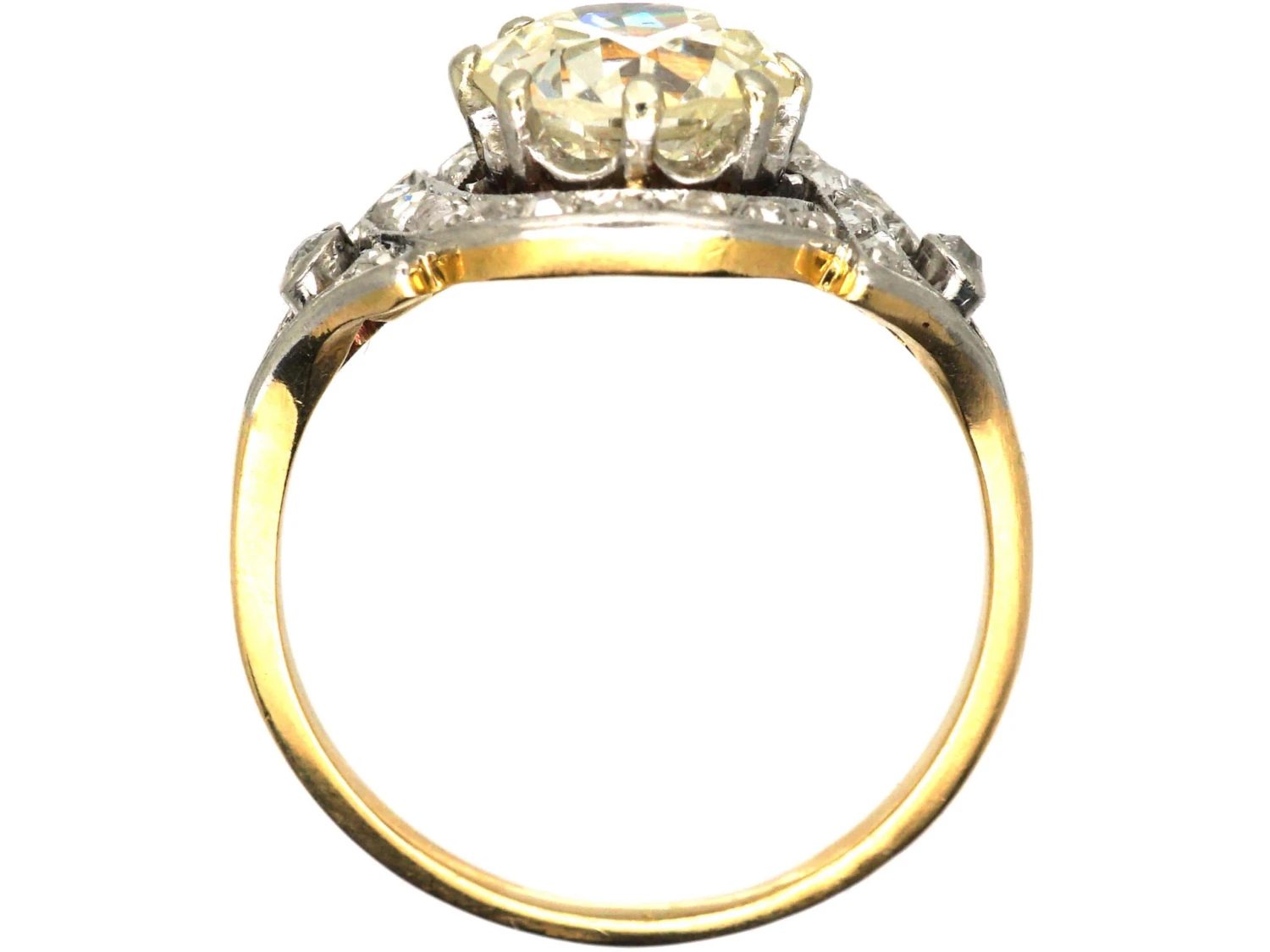 French Art Nouveau 18ct Gold & Platinum, Large Solitaire Diamond Ring With Ornate Rose Diamond Detail 5 French Art Nouveau 18ct Gold & Platinum, Large Solitaire Diamond Ring With Ornate Rose Diamond Detail - Image 3