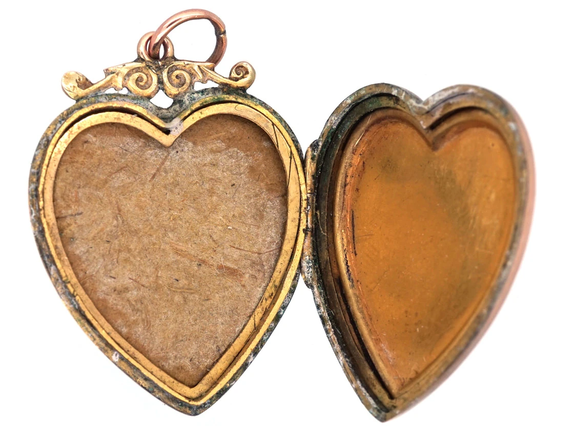 Edwardian 9ct Gold Back & Front Heart Locket With Paste Set Bow Motif 5 Edwardian 9ct Gold Back & Front Heart Locket With Paste Set Bow Motif - Image 3
