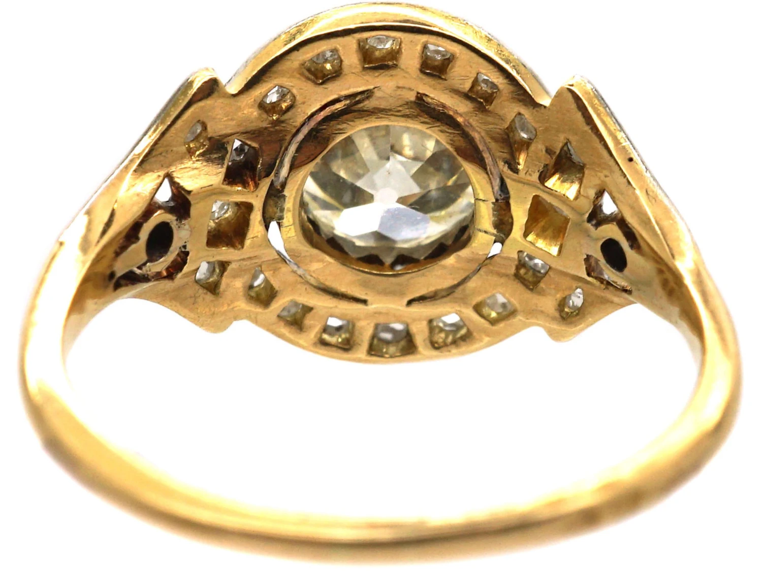 French Art Nouveau 18ct Gold & Platinum, Large Solitaire Diamond Ring With Ornate Rose Diamond Detail 6 French Art Nouveau 18ct Gold & Platinum, Large Solitaire Diamond Ring With Ornate Rose Diamond Detail - Image 4