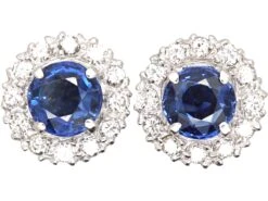 Early 20th Century 18ct White Gold, Sapphire & Diamond Cluster Earrings