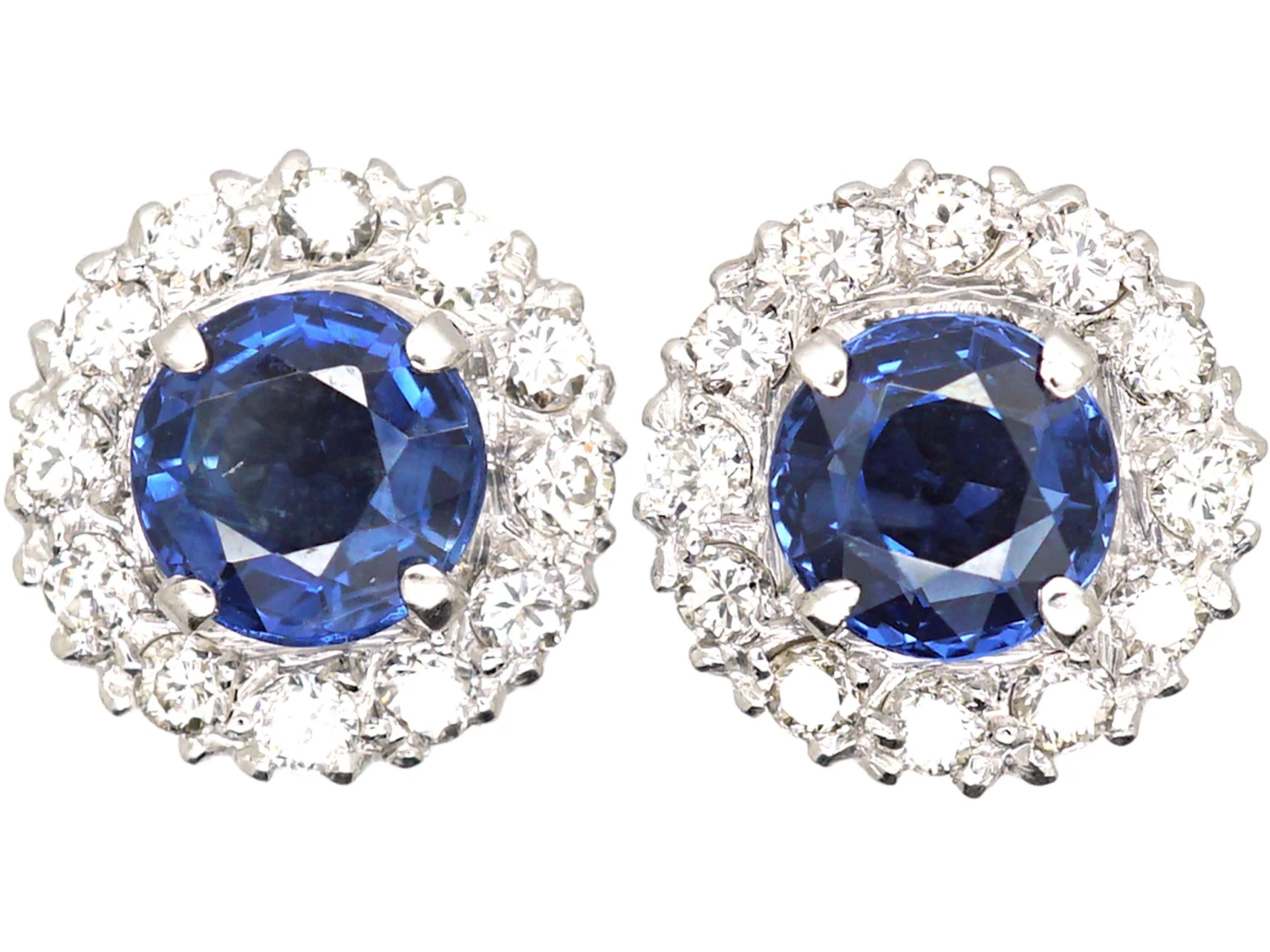 Early 20th Century 18ct White Gold, Sapphire & Diamond Cluster Earrings 3 Early 20th Century 18ct White Gold, Sapphire & Diamond Cluster Earrings