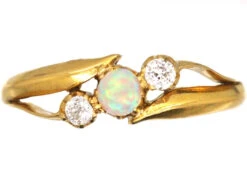 Victorian 18ct Gold Crossover Ring Set With An Opal & Two Diamonds