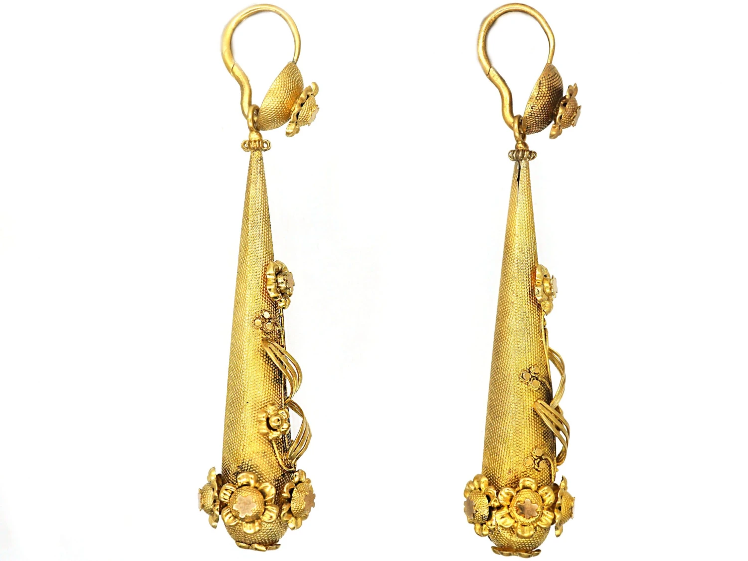 Georgian 15ct Gold Drop Earrings With Flower Motifs 4 Georgian 15ct Gold Drop Earrings With Flower Motifs - Image 2