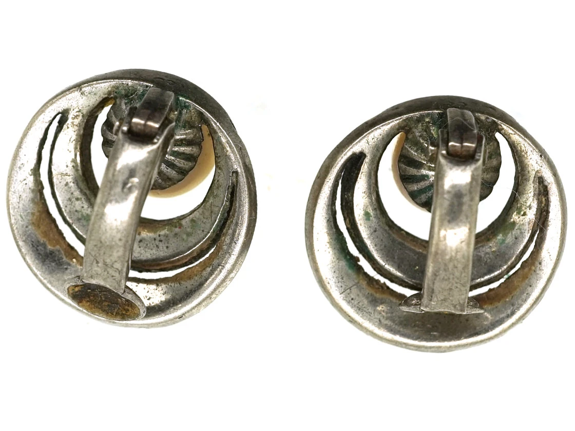 Art Deco Silver, Marcasite & Pearl Clip On Earrings 5 Art Deco Silver, Marcasite & Pearl Clip On Earrings - Image 3