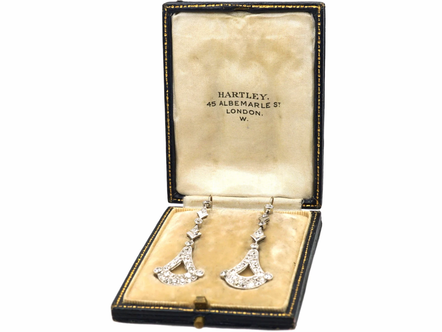 Early 20th Century Platinum Drop Earrings Set With Diamonds In Original Case 4 Early 20th Century Platinum Drop Earrings Set With Diamonds In Original Case - Image 2