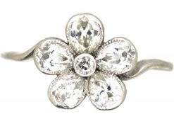 Edwardian Platinum & Pear Shaped Diamond Pansy Cluster Ring