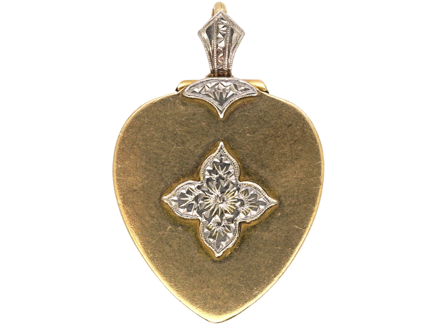 Art Deco 9ct Gold & Palladium Heart Shaped Locket 3 Art Deco 9ct Gold & Palladium Heart Shaped Locket