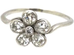 Edwardian Platinum & Pear Shaped Diamond Pansy Cluster Ring -Antique Jewellery Company DSC05932 scaled 1