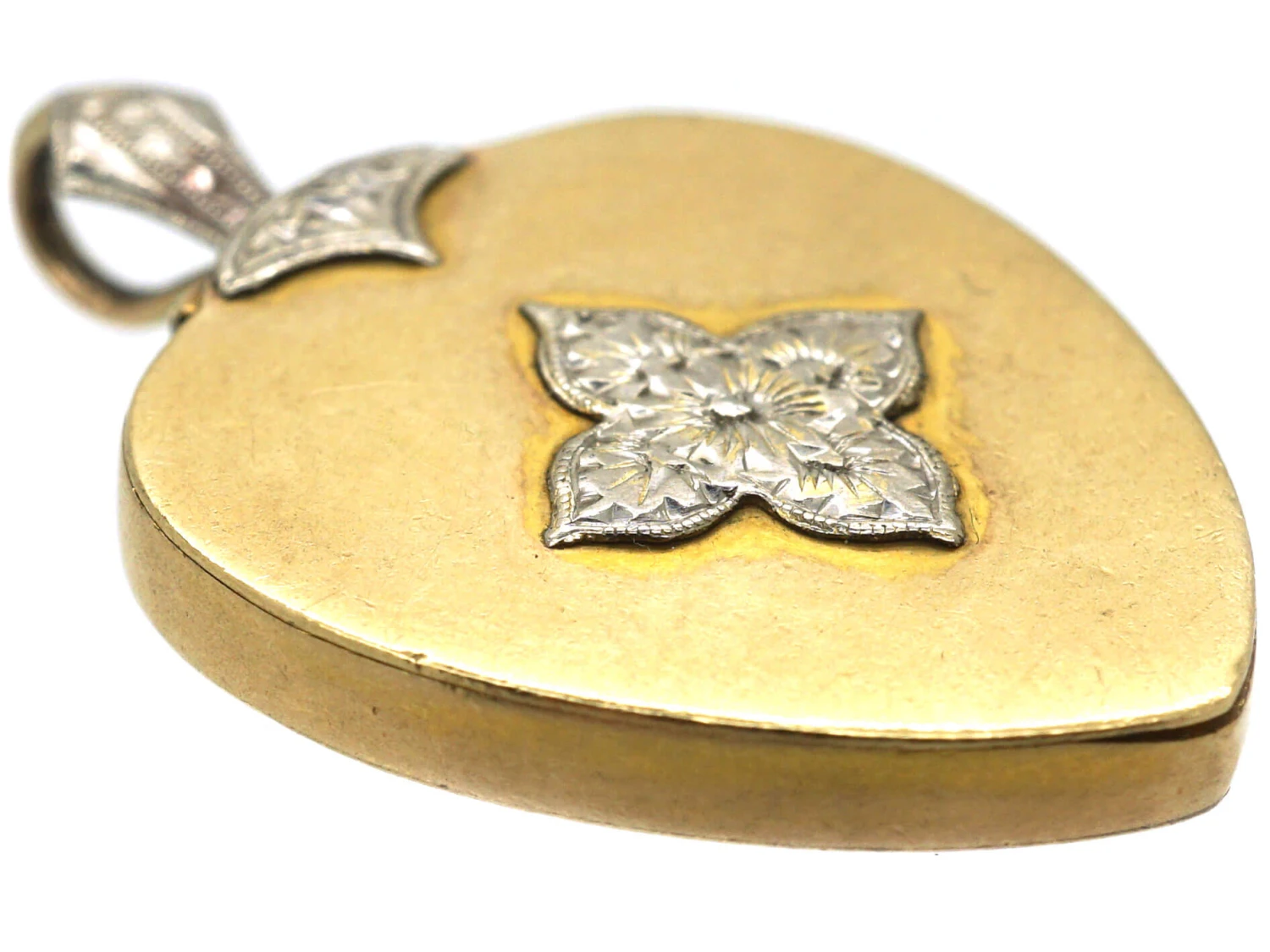 Art Deco 9ct Gold & Palladium Heart Shaped Locket 4 Art Deco 9ct Gold & Palladium Heart Shaped Locket - Image 2