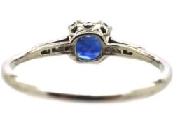 Art Deco Platinum Ring Set With A Square Sapphire With Diamond Set Shoulders -Antique Jewellery Company DSC05963 scaled 1