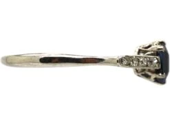 Art Deco Platinum Ring Set With A Square Sapphire With Diamond Set Shoulders -Antique Jewellery Company DSC05967 scaled 1