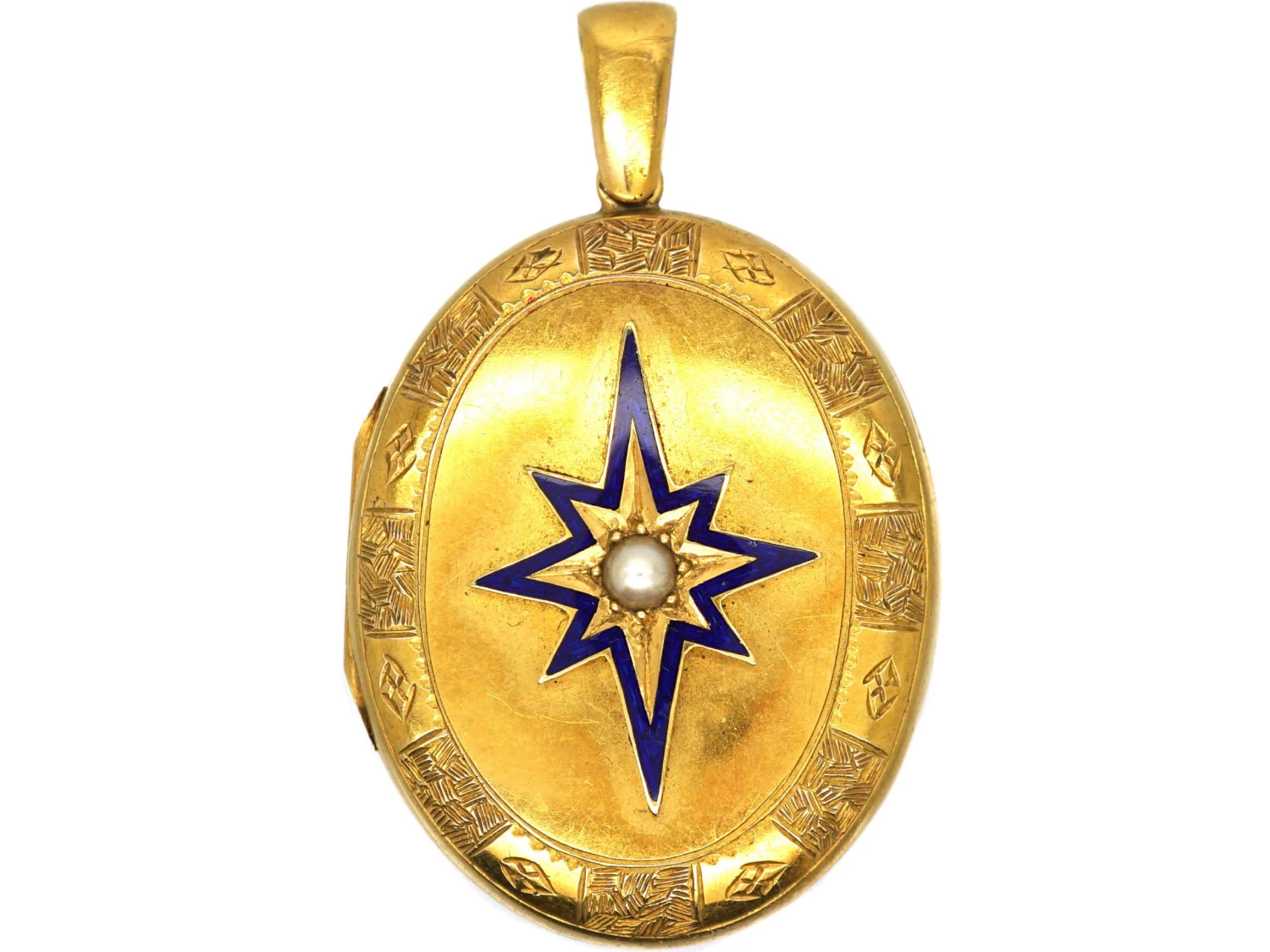 Victorian 18ct Gold, Blue Enamel & Natural Pearl Star Locket In Original Case 3 Victorian 18ct Gold, Blue Enamel & Natural Pearl Star Locket In Original Case