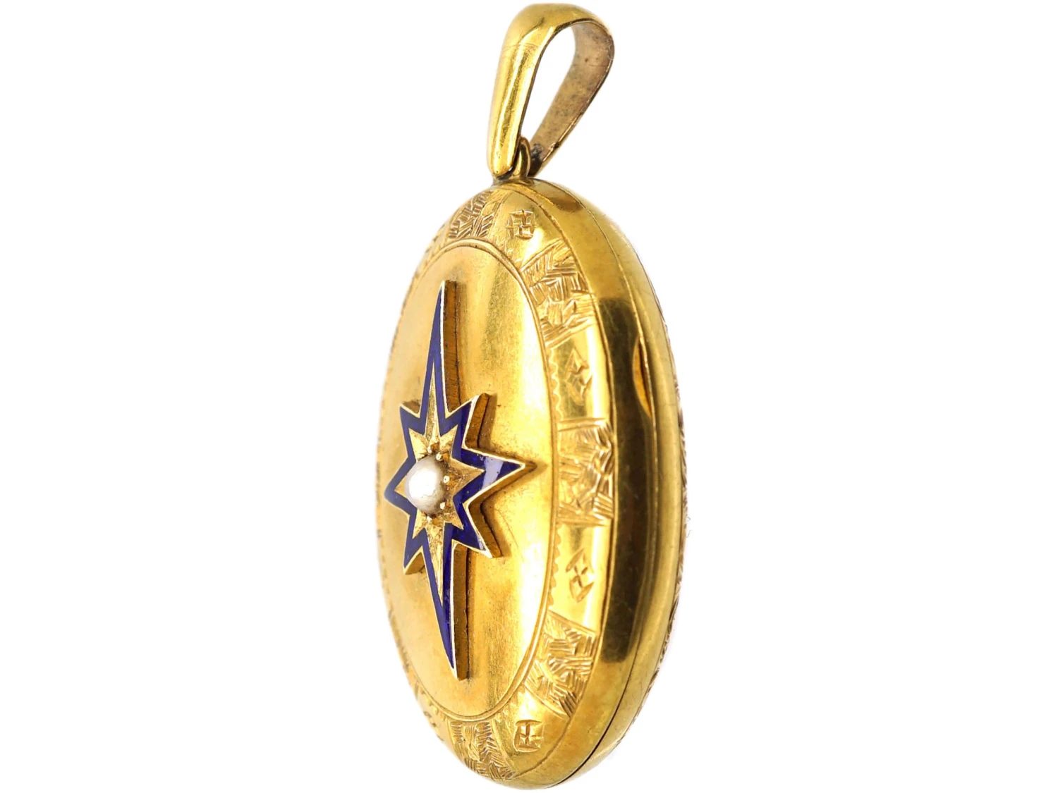 Victorian 18ct Gold, Blue Enamel & Natural Pearl Star Locket In Original Case 5 Victorian 18ct Gold, Blue Enamel & Natural Pearl Star Locket In Original Case - Image 3