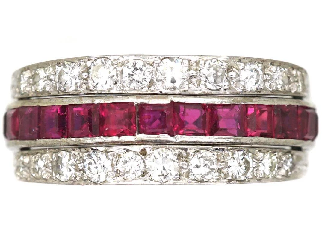 Art Deco 18ct White Gold Flip Over Ring Set With Rubies, Sapphires & Diamonds 4 Art Deco 18ct White Gold Flip Over Ring Set With Rubies, Sapphires & Diamonds - Image 2