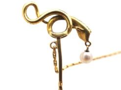 Georgian 18ct Gold & Green Enamel Snake Tie Pin With Natural Pearl Drop 9 Georgian 18ct Gold & Green Enamel Snake Tie Pin With Natural Pearl Drop -Antique Jewellery Company DSC05994