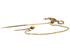Georgian 18ct Gold & Green Enamel Snake Tie Pin With Natural Pearl Drop 8 Georgian 18ct Gold & Green Enamel Snake Tie Pin With Natural Pearl Drop -Antique Jewellery Company DSC05995
