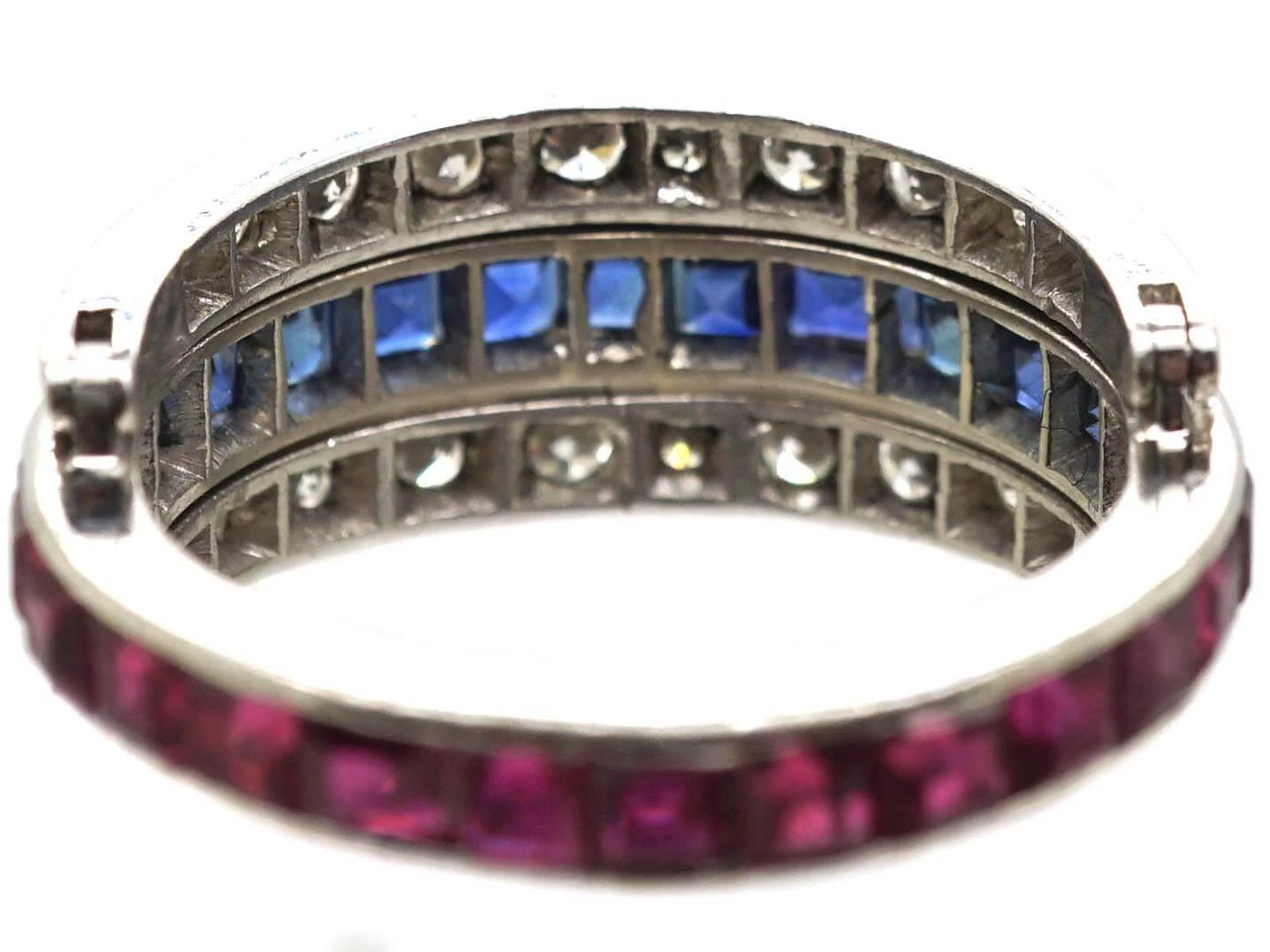 Art Deco 18ct White Gold Flip Over Ring Set With Rubies, Sapphires & Diamonds 6 Art Deco 18ct White Gold Flip Over Ring Set With Rubies, Sapphires & Diamonds - Image 4