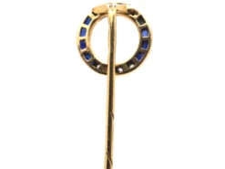 French Art Deco 18ct Gold & Platinum, Sapphire & Rose Diamond Finishing Post Tie Pin 9 French Art Deco 18ct Gold & Platinum, Sapphire & Rose Diamond Finishing Post Tie Pin -Antique Jewellery Company DSC06050