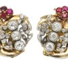 Retro 18ct White & Yellow Gold, Ruby & Diamond Clip On Earrings -Antique Jewellery Company DSC06054