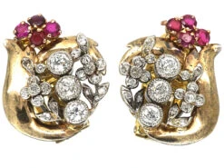 Retro 18ct White & Yellow Gold, Ruby & Diamond Clip On Earrings