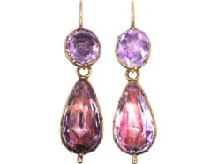 Georgian 15ct Gold Foiled Amethyst Drop Earrings