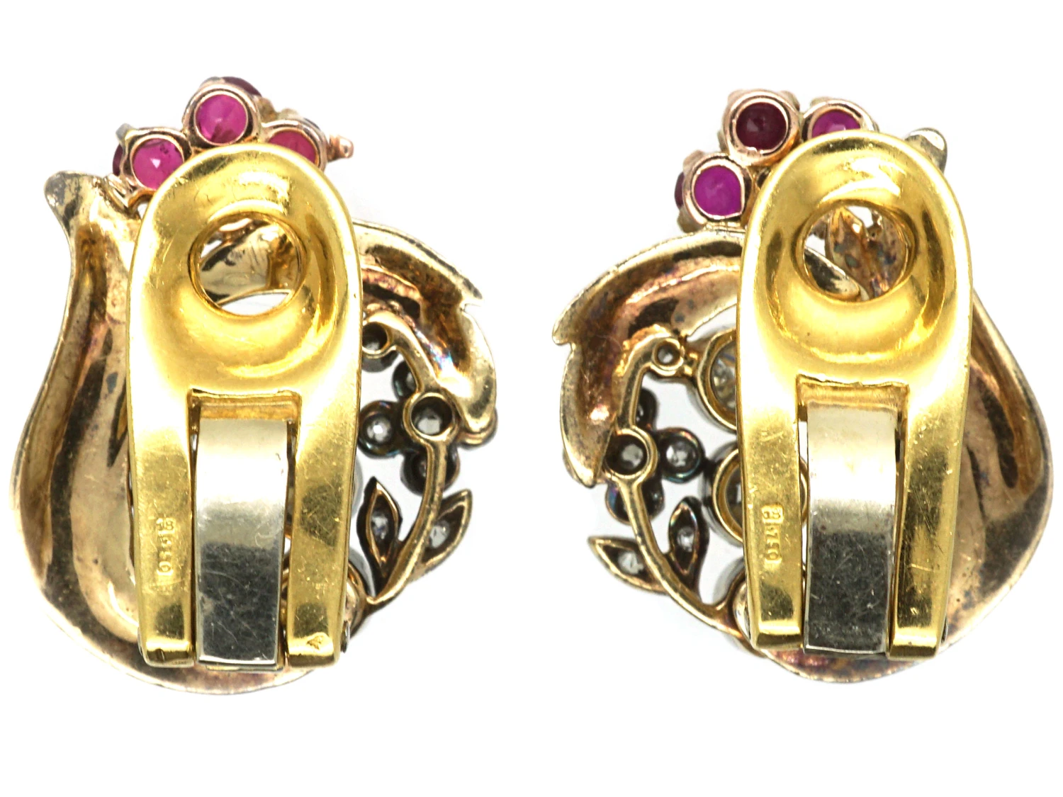 Retro 18ct White & Yellow Gold, Ruby & Diamond Clip On Earrings 5 Retro 18ct White & Yellow Gold, Ruby & Diamond Clip On Earrings - Image 3