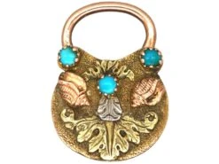 Georgian 15ct Three Colour Gold Padlock Set With Turquoise