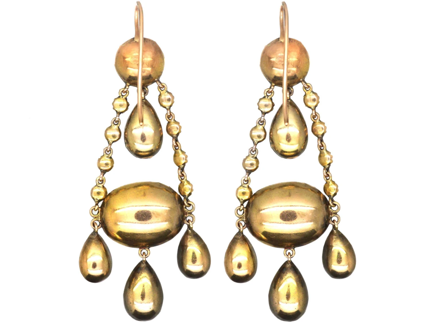 Edwardian 9ct Gold Drop Earrings Set With Flat Cut Garnets & Natural Split Pearls 4 Edwardian 9ct Gold Drop Earrings Set With Flat Cut Garnets & Natural Split Pearls - Image 2