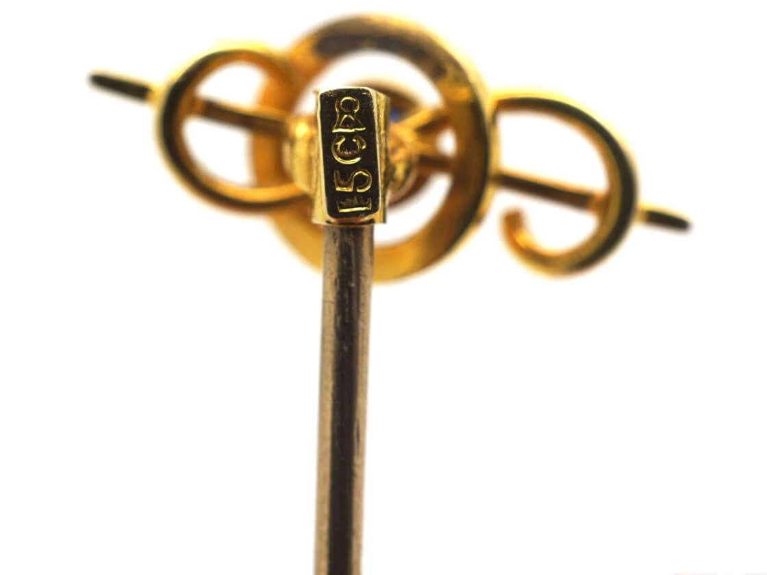 Edwardian 15ct Gold Bar & Circle Tie Pin Set With A Sapphire 6 Edwardian 15ct Gold Bar & Circle Tie Pin Set With A Sapphire - Image 4