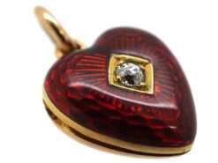 Edwardian 15ct Gold, Strawberry Red Enamel & Diamond Heart Locket -Antique Jewellery Company DSC06115