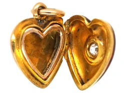 Edwardian 15ct Gold, Strawberry Red Enamel & Diamond Heart Locket -Antique Jewellery Company DSC06117