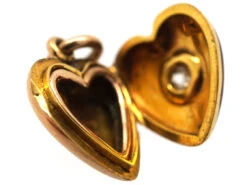 Edwardian 15ct Gold, Strawberry Red Enamel & Diamond Heart Locket -Antique Jewellery Company DSC06123