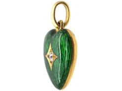 Victorian 18ct Gold Heart Shaped Green Enamel Pendant Set With A Diamond 6 Victorian 18ct Gold Heart Shaped Green Enamel Pendant Set With A Diamond -Antique Jewellery Company DSC06125